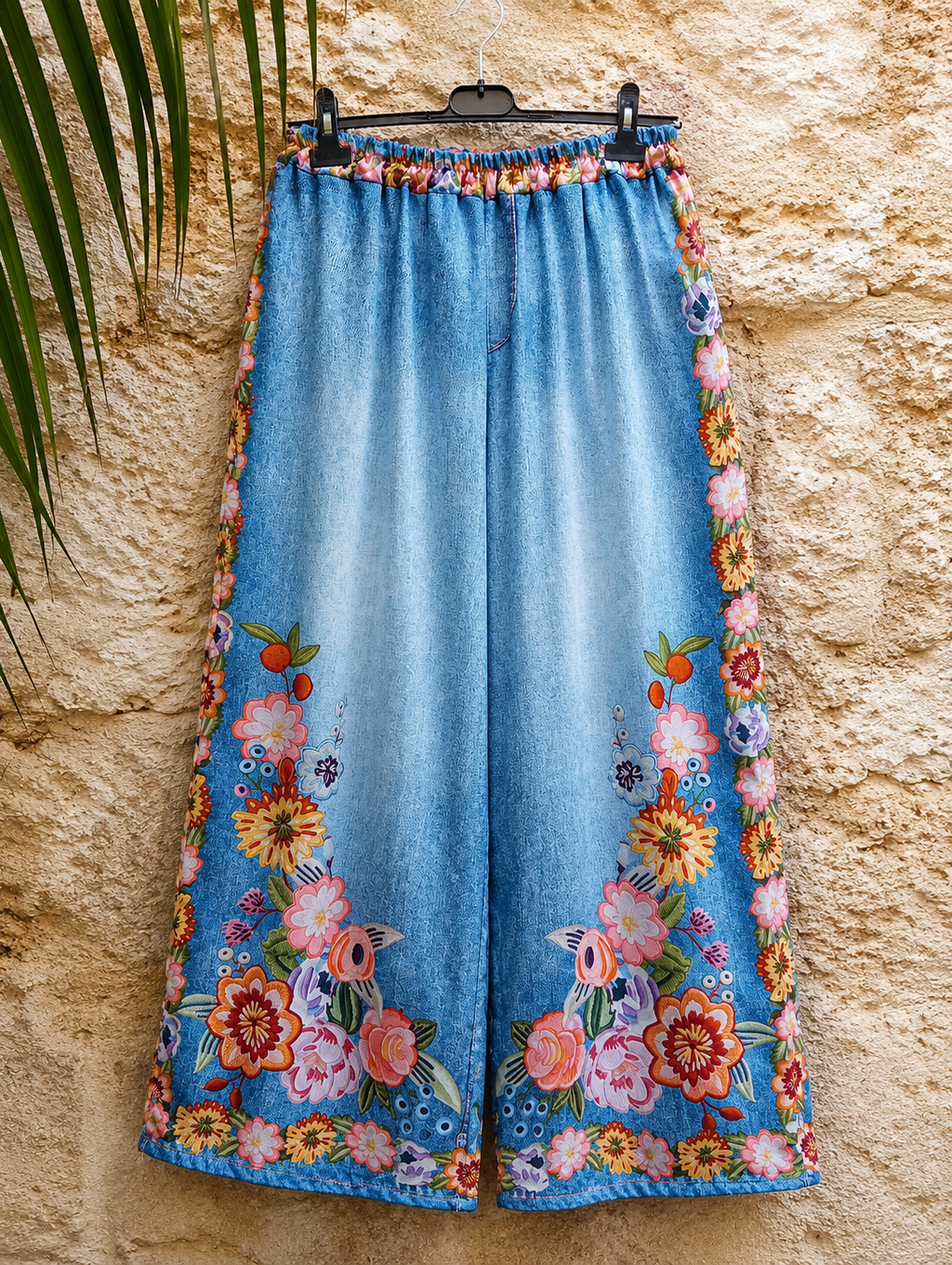 Pantalón Oversize Efecto Denim con Lino